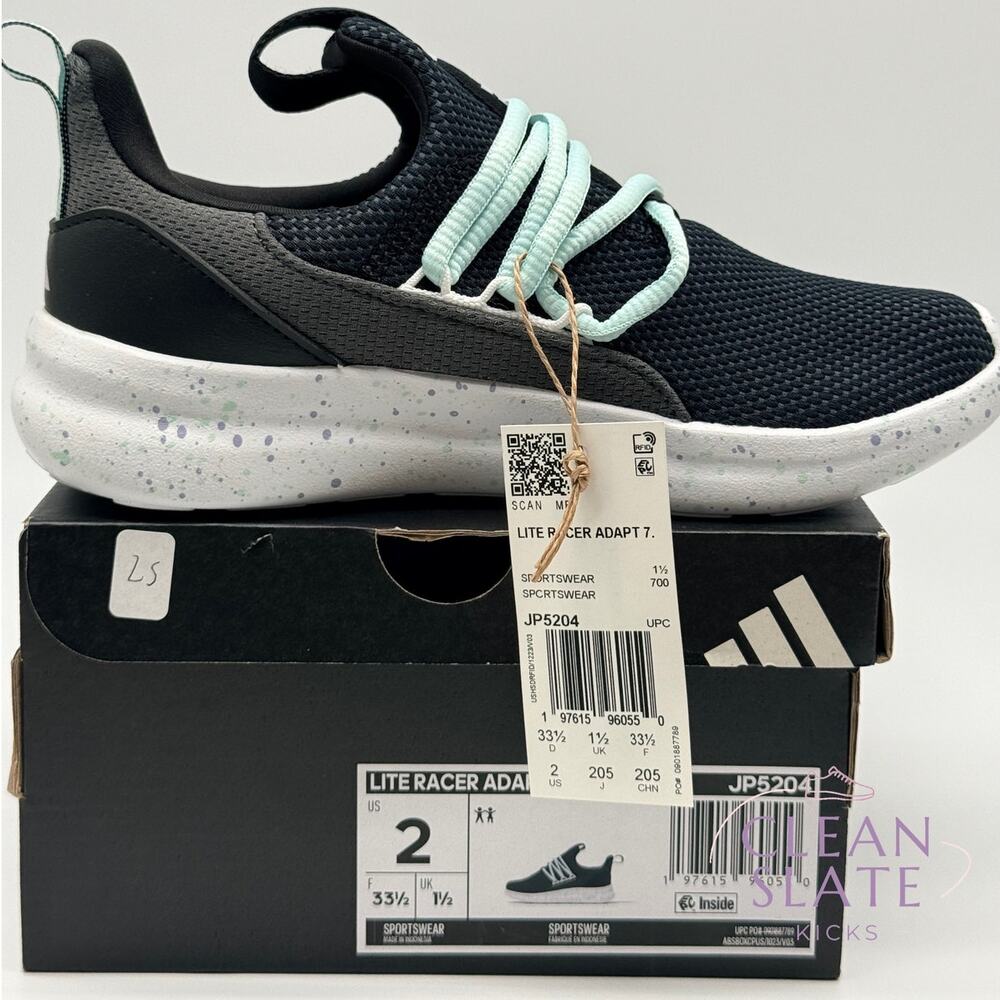 Adidas Lite Racer Adapt 7.0 Black/Grey/Mint Toddler 2 NIB/NWT